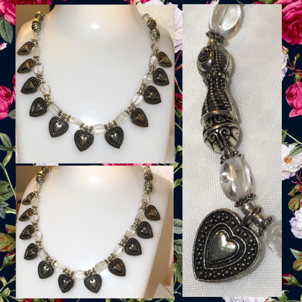 Unique Natural Gemstone Beaded Draping Heart Charms Necklace 36$